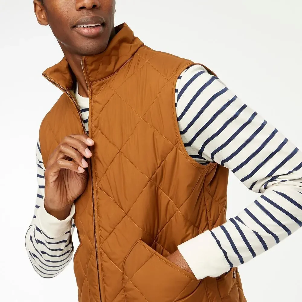 J. Crew Men's Full Zip Quilted Walker Vest Sleeveless Glazed Pecan Size L NWT